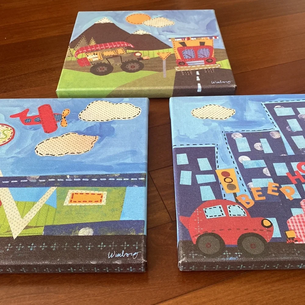 Kids Oopsy daisy too Transportation Wall (3) Canvas Art Bundle- Sz 10”x10”